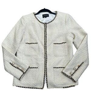Dimple hsu tweeded chain edge ivory gold jacket size small